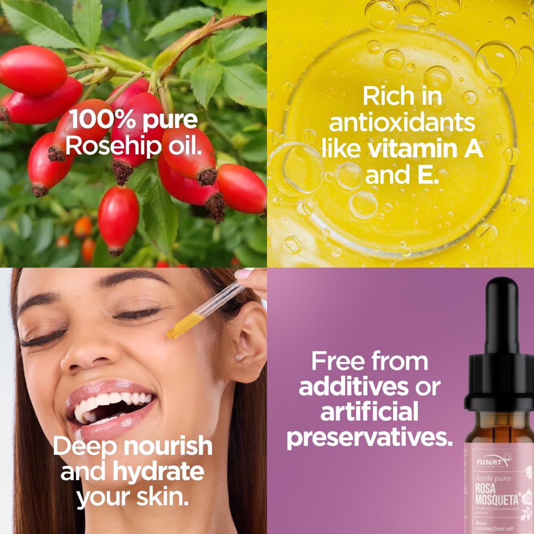 FULL OF NATURE FUNAT 100% Pure Rosehip Oil – Facial & Skin Moisturizer, 0.3 fl oz (Pack of 2)