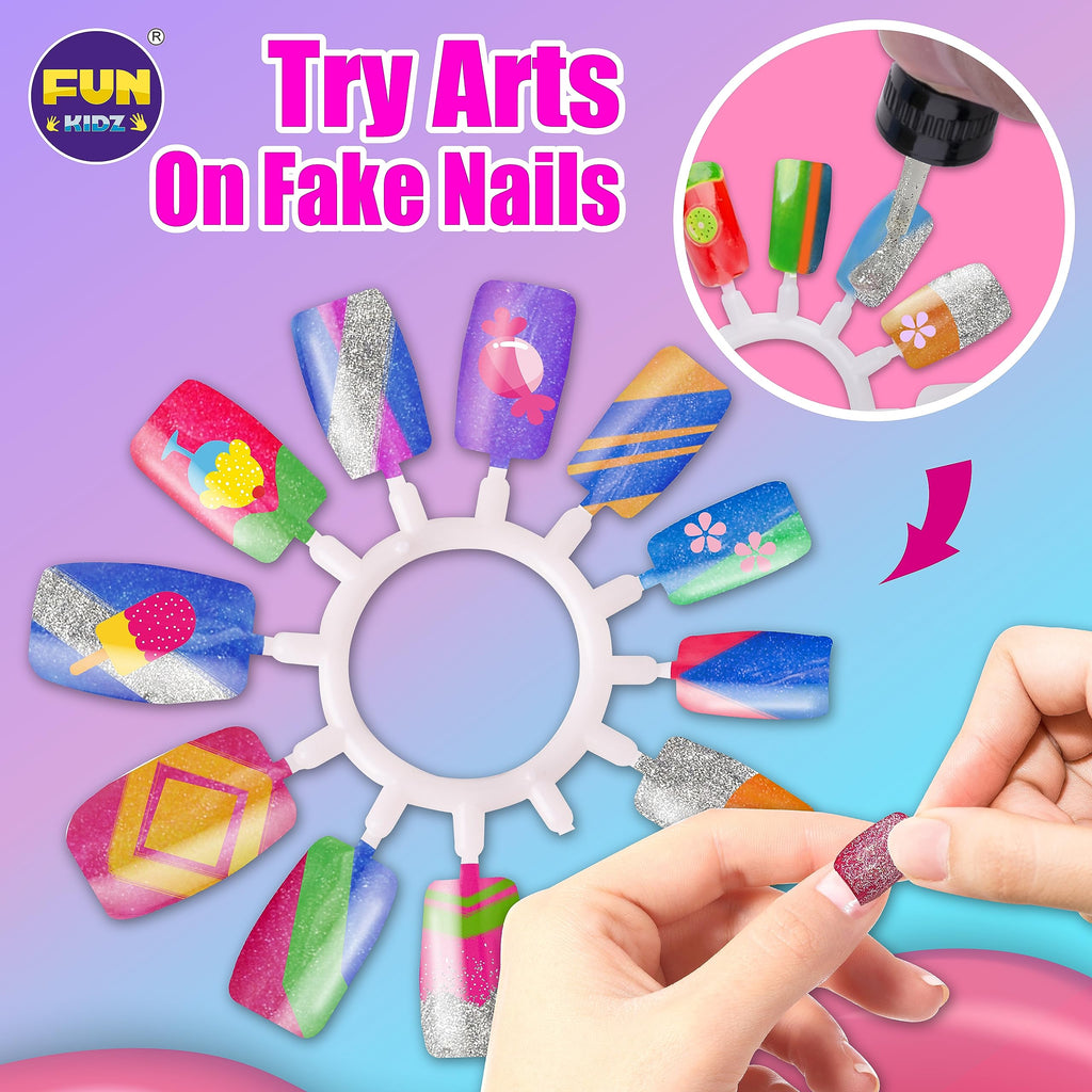 FUN KIDZ Kid Nail Art Kit for Girls – Nail Studio Set with Peelable Polish & Dryer