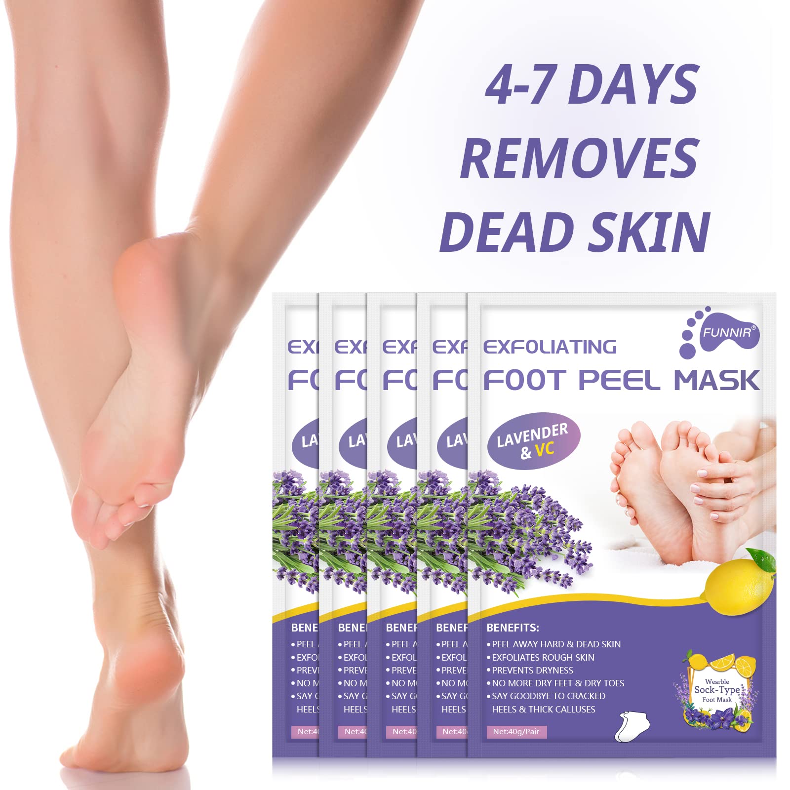 FUNNIR Foot Peeling Mask (5 Pack) – Exfoliating Foot Care for Soft, Smooth Feet