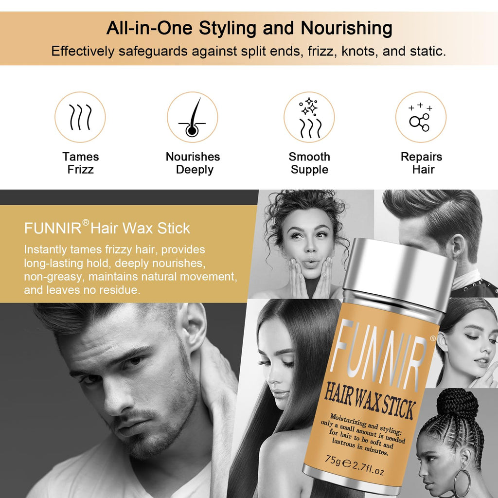FUNNIR Hair Wax Stick — Edge Control, Frizz Tamer, Bun Maker | 3-Pack