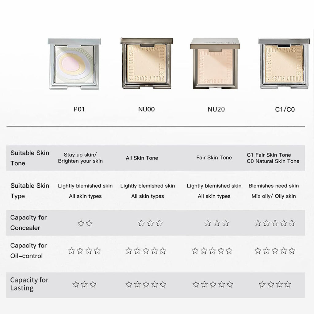 Funny Elves Pressed Powder & Photosensitive Concealer – Long-Lasting, Waterproof, SPF NU00/NU20