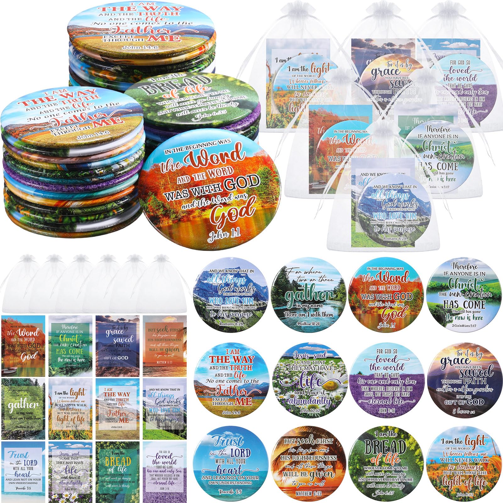 Funnymoom 48-Piece Bible Verse Compact Mirrors Gift Set for Women – Cards & Organza Bags
