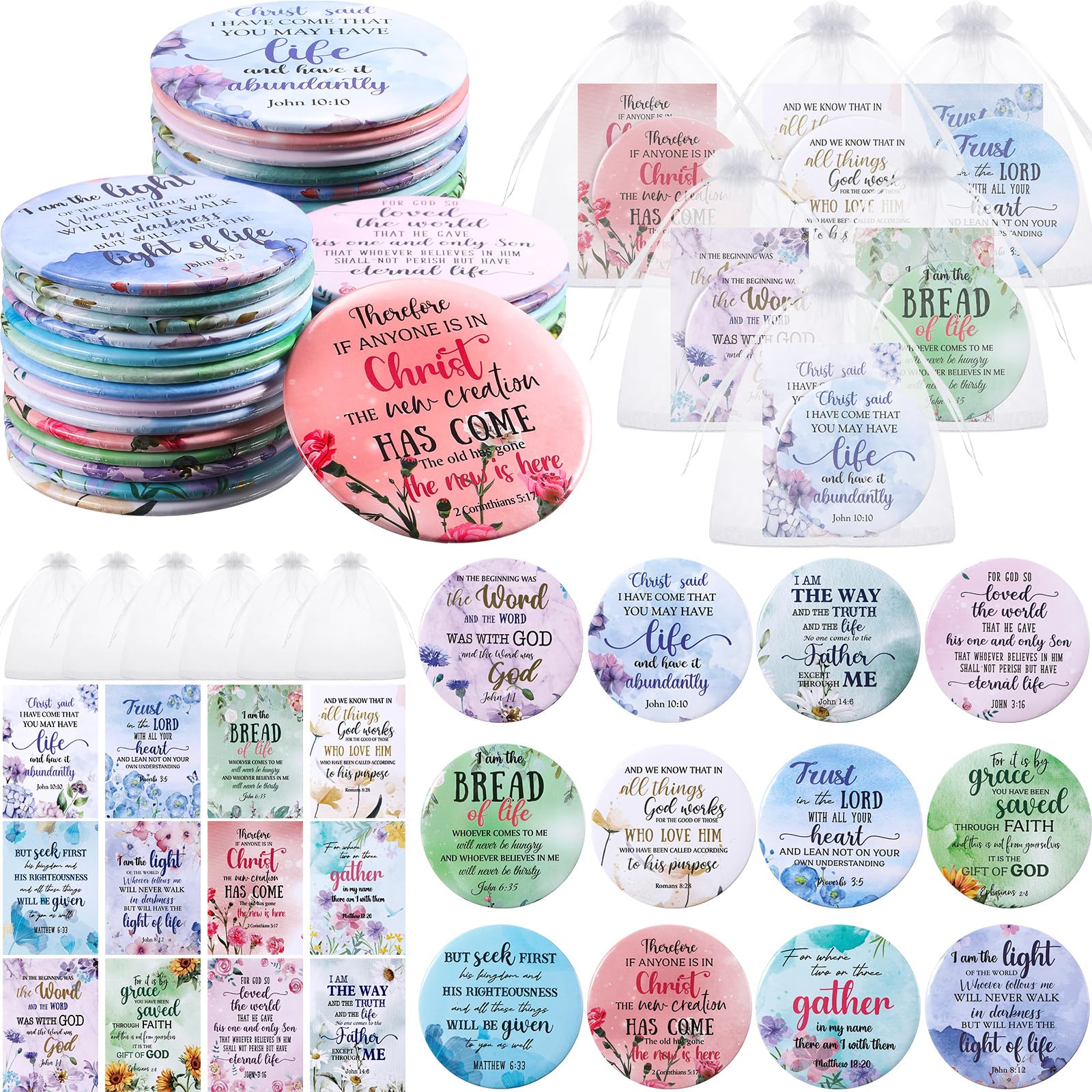 Funnymoom 48-Piece Christian Gifts for Women | Bible Verse Compact Mirror & Card Bags
