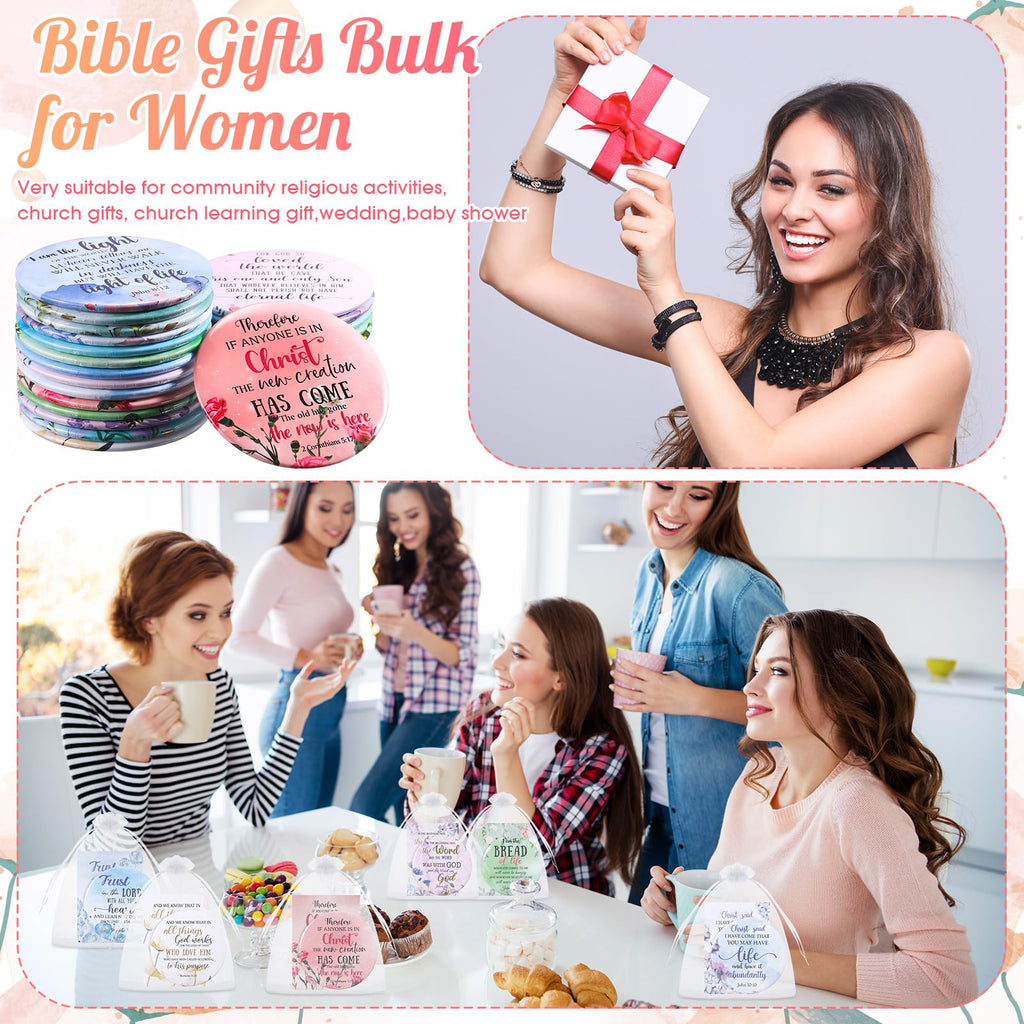 Funnymoom 48-Piece Christian Gifts for Women | Bible Verse Compact Mirror & Card Bags