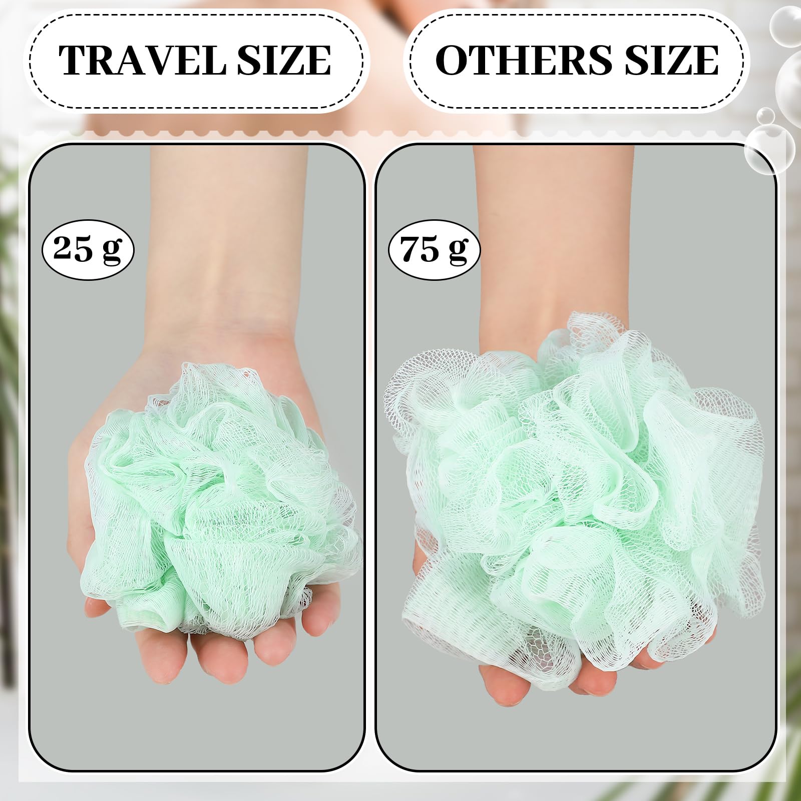 Funnymoom 6 Pcs Travel Size Loofah Set with Case – Pastel Mini Bath Puff (25g)