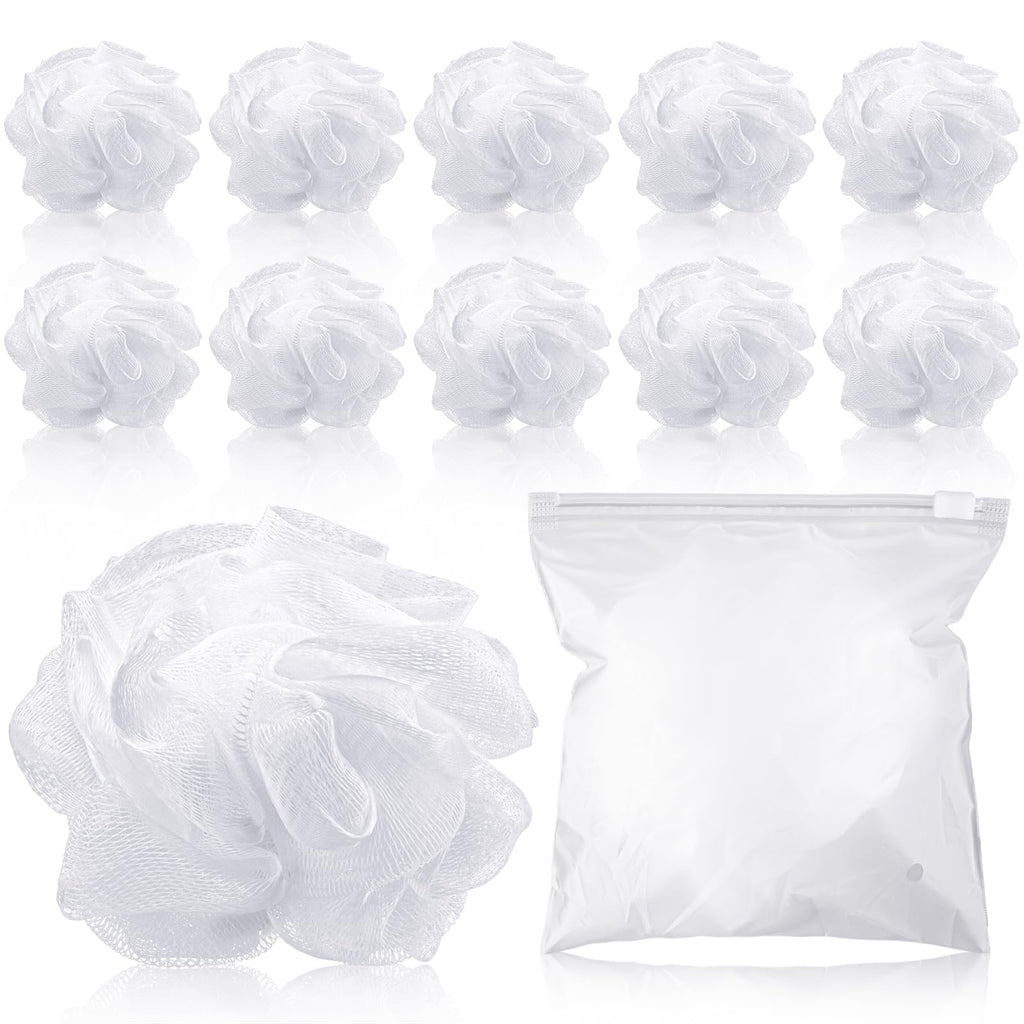 Funnymoom 12 Pcs Travel Size Loofah with Case – Portable White Bath Sponges (25g Each)
