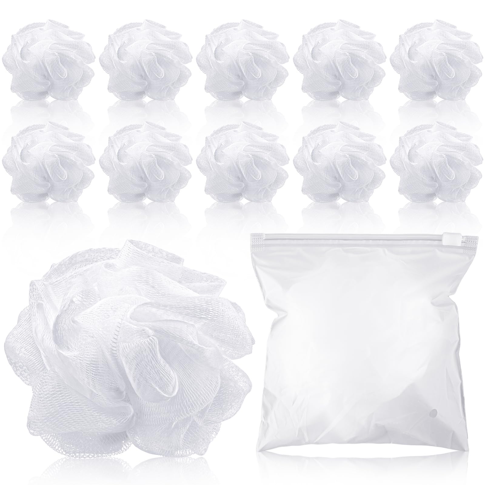 Funnymoom 12 Pcs Travel Size Loofah with Case – Portable White Bath Sponges (25g Each)