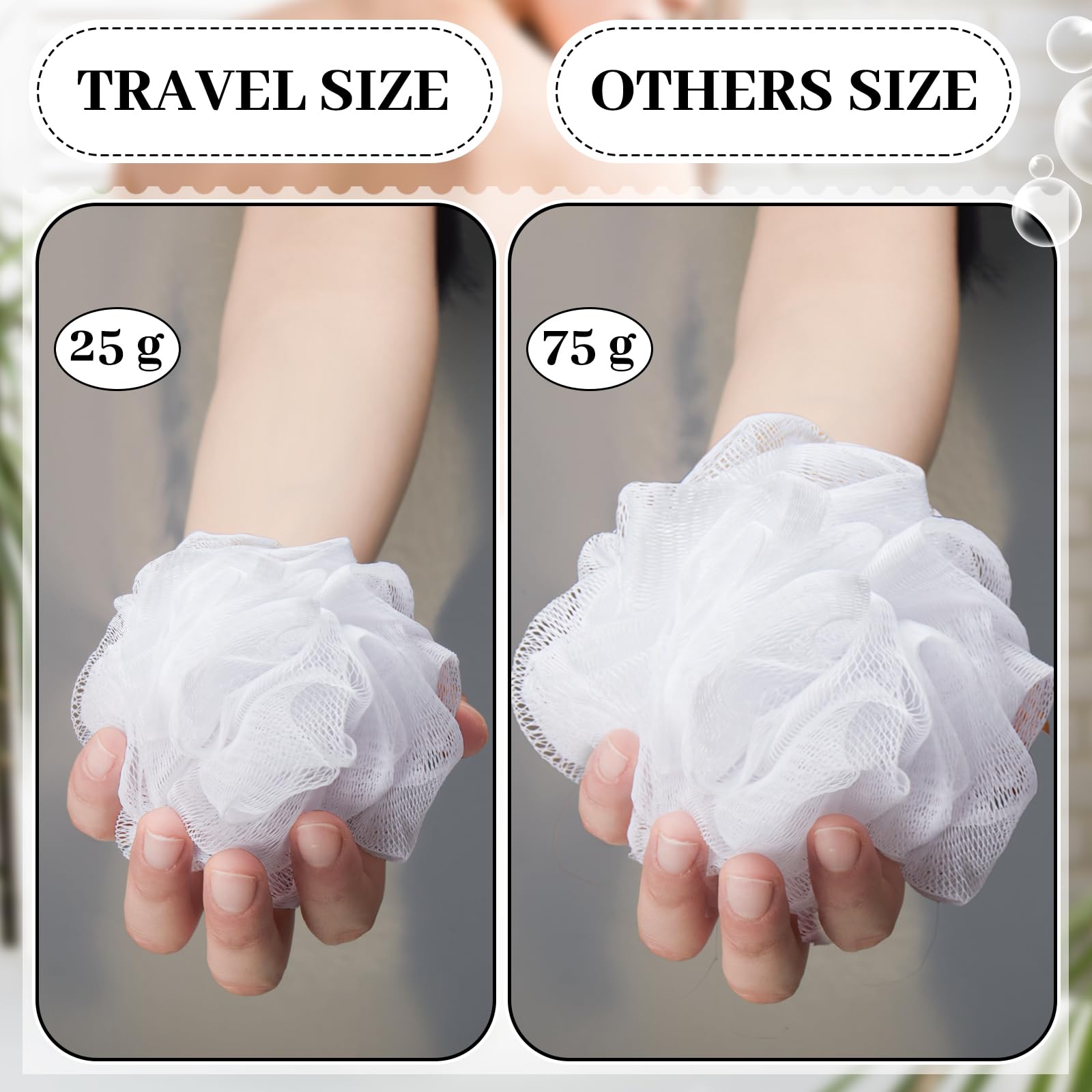 Funnymoom 12 Pcs Travel Size Loofah with Case – Portable White Bath Sponges (25g Each)