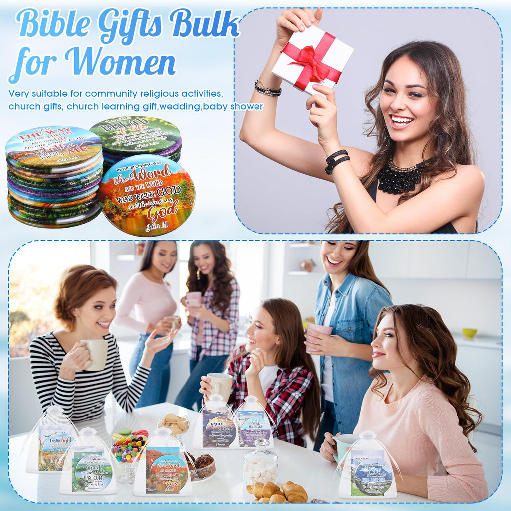 Funnymoom 48-Piece Bible Verse Compact Mirrors Gift Set for Women – Cards & Organza Bags