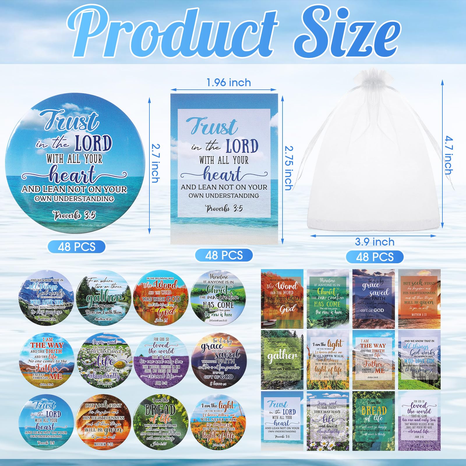 Funnymoom 48-Piece Bible Verse Compact Mirrors Gift Set for Women – Cards & Organza Bags