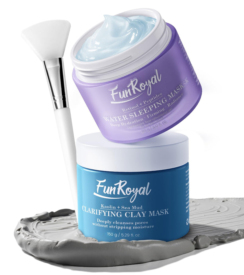 FunRoyal Glow Masks Set – Deep Detox Clay Mask + Overnight Hydration Mask with 10% Collagen