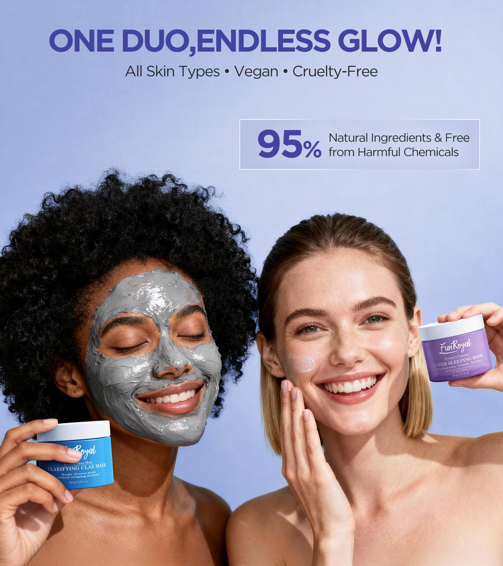 FunRoyal Glow Masks Set – Deep Detox Clay Mask + Overnight Hydration Mask with 10% Collagen