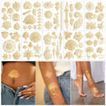FUNTATTOO 10-Sheet Gold Henna Tattoo Kit – Gold Temporary Tattoos for Arms & Hands