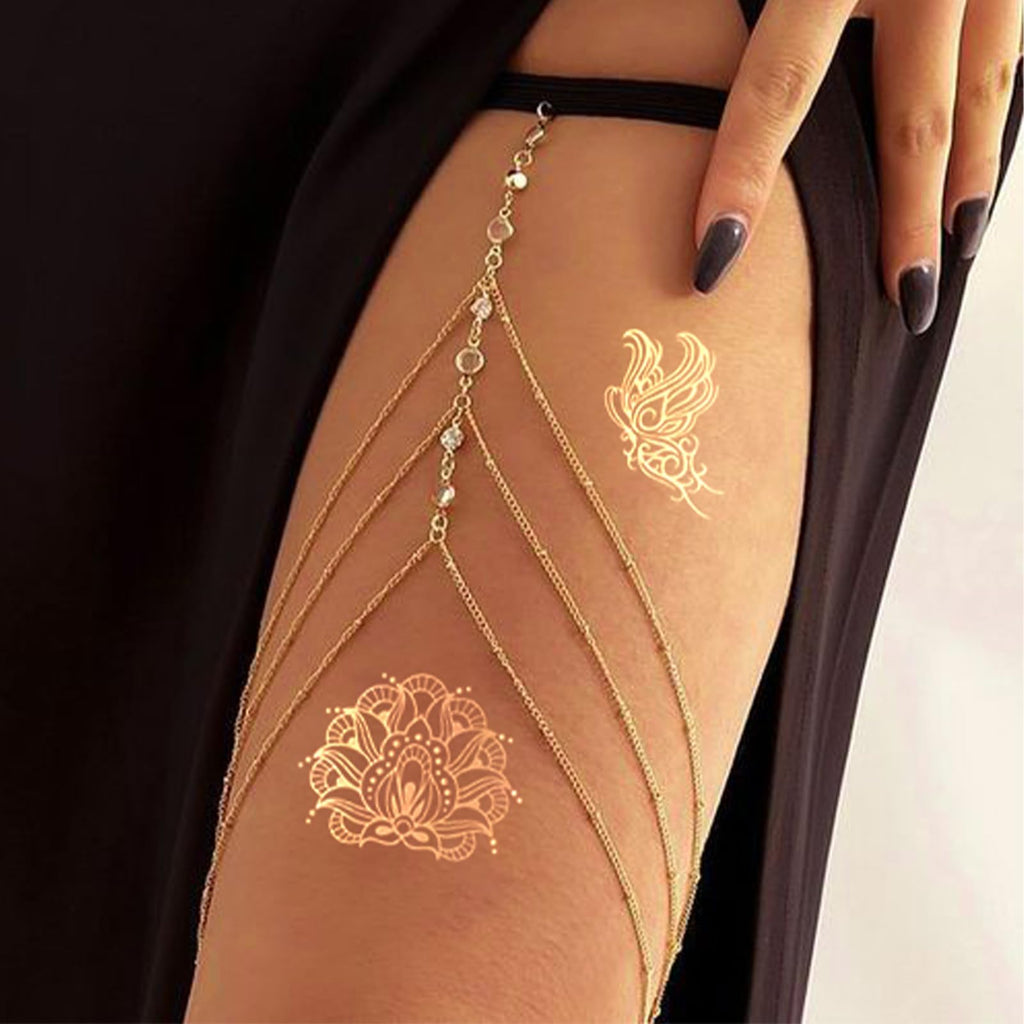 FUNTATTOO 10-Sheet Gold Henna Tattoo Kit – Gold Temporary Tattoos for Arms & Hands