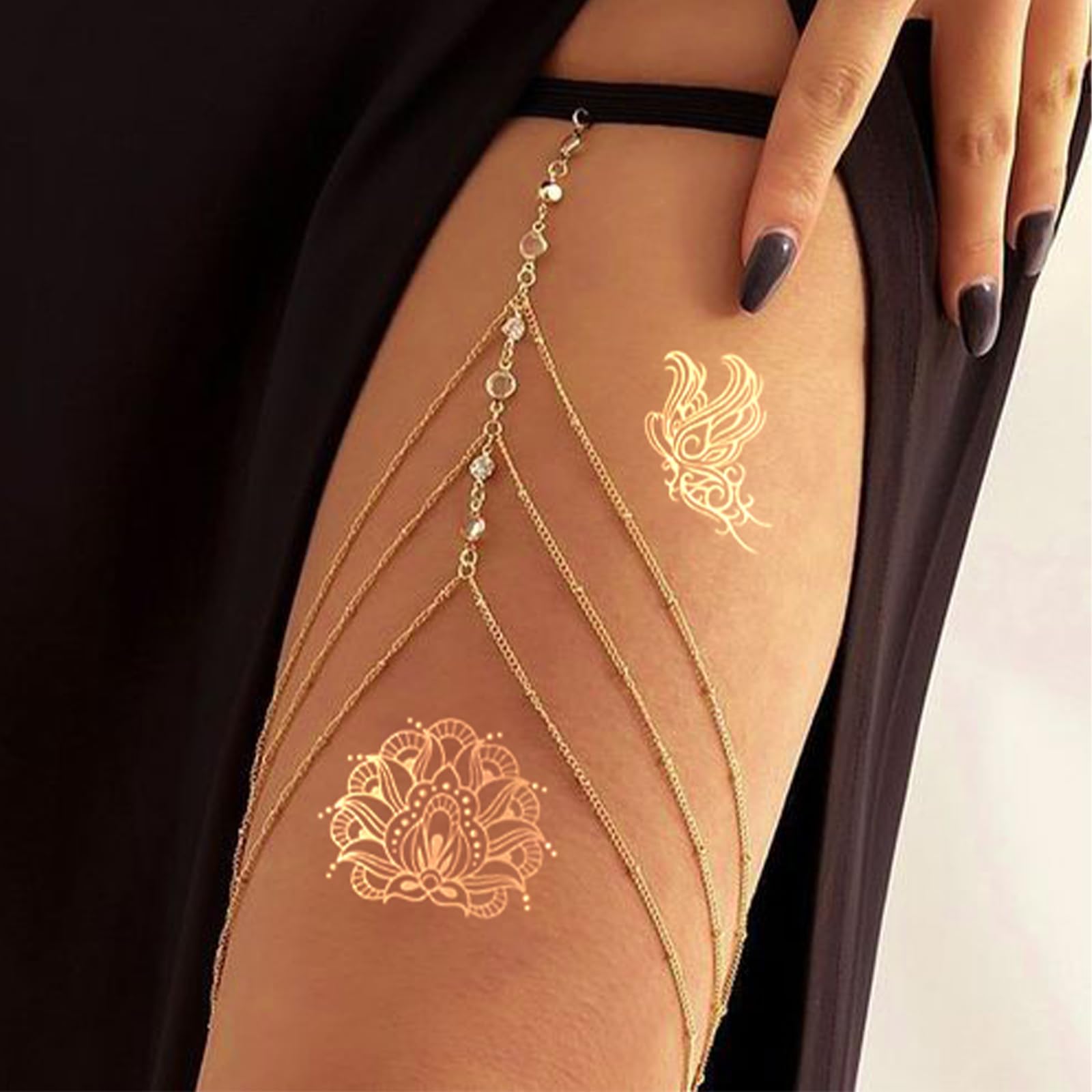 FUNTATTOO 10-Sheet Gold Henna Tattoo Kit – Gold Temporary Tattoos for Arms & Hands