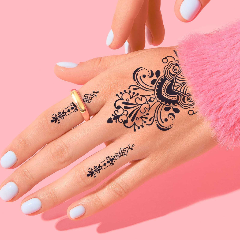 FUNTATTOO 10 Sheets Black Henna Tattoo Kit – Waterproof Temporary Stickers for Weddings, Parties, Festivals