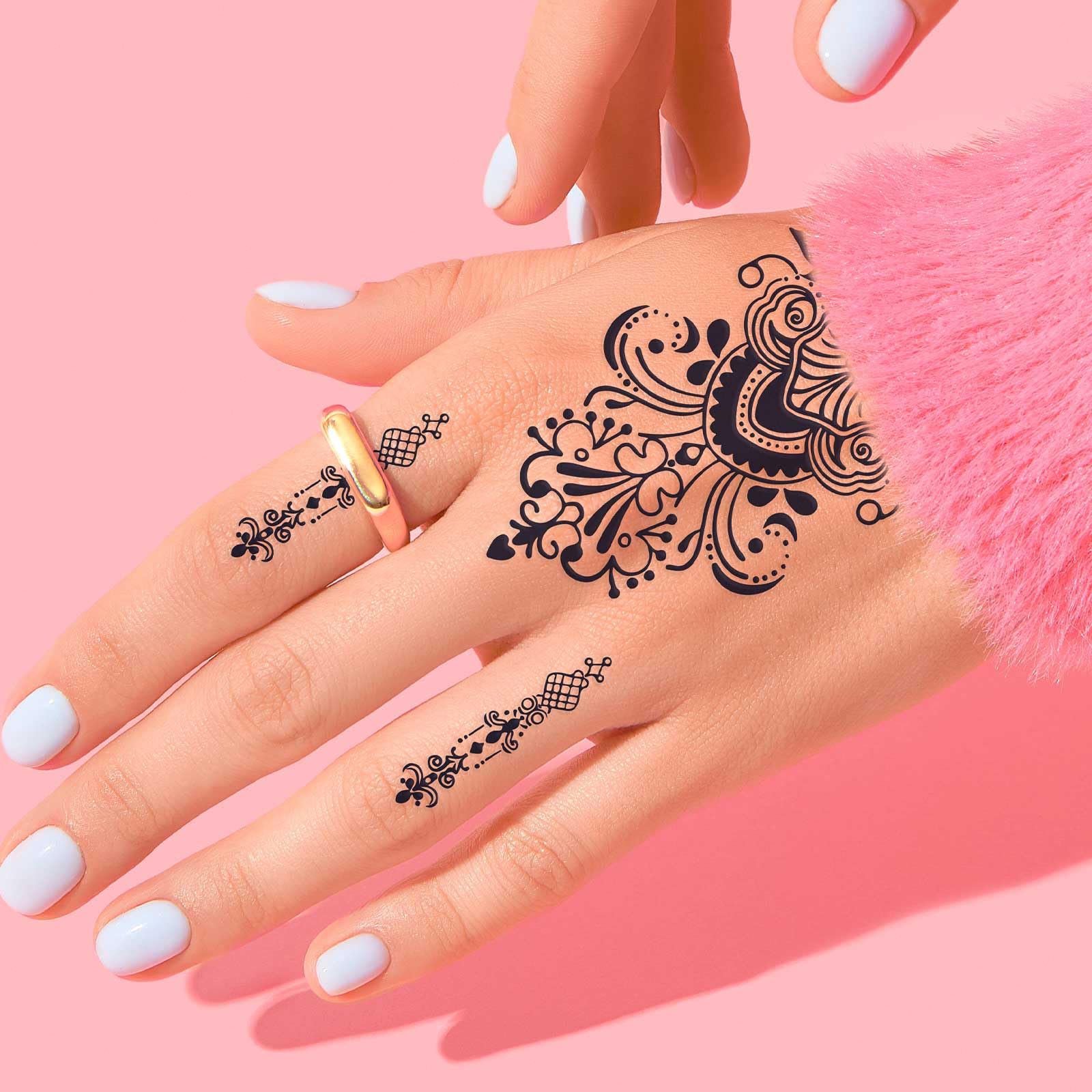 FUNTATTOO 10 Sheets Black Henna Tattoo Kit – Waterproof Temporary Stickers for Weddings, Parties, Festivals