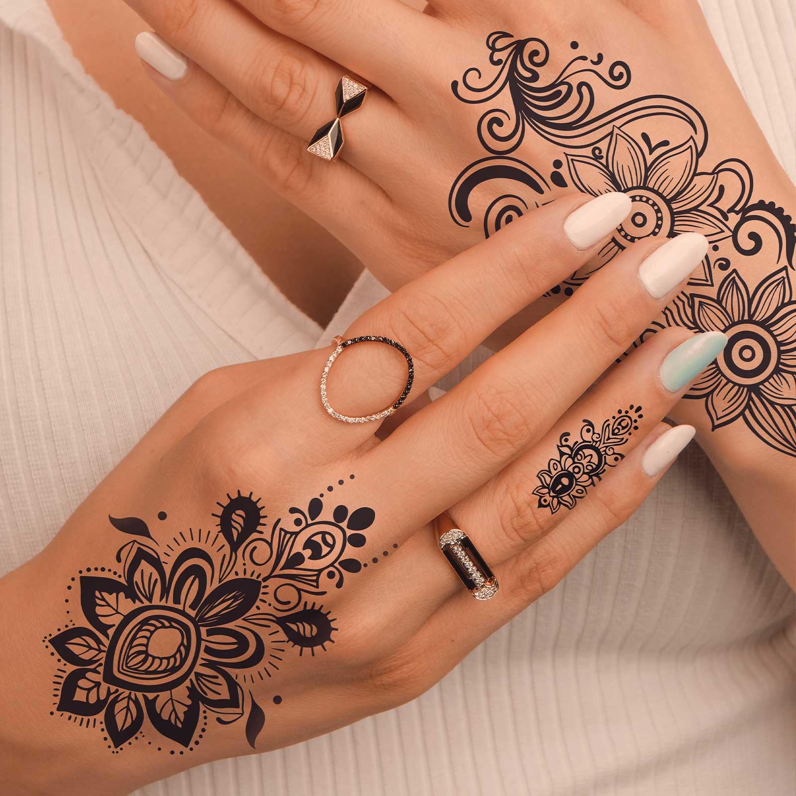 FUNTATTOO 10 Sheets Black Henna Tattoo Kit – Waterproof Temporary Stickers for Weddings, Parties, Festivals