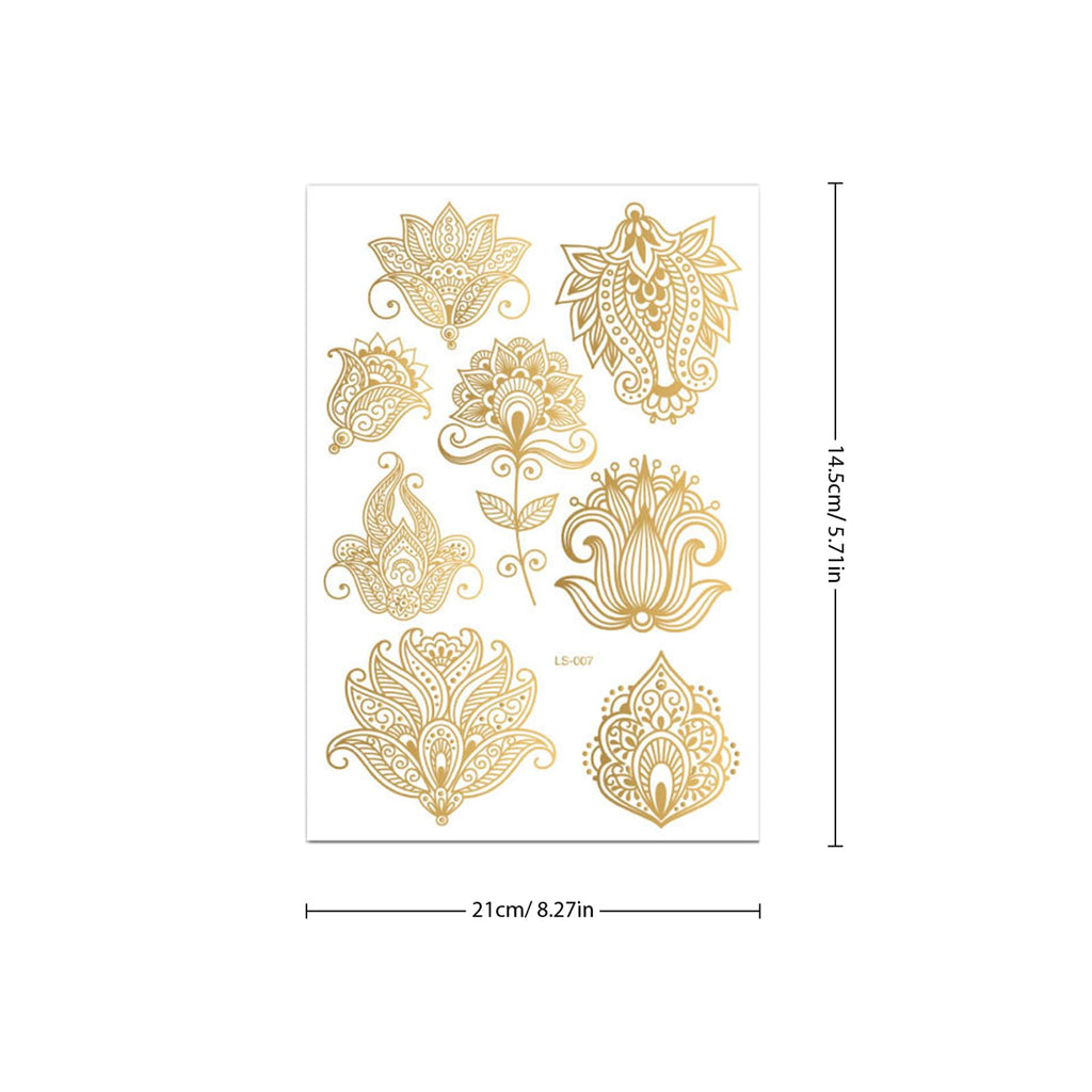 FUNTATTOO 10-Sheet Gold Henna Tattoo Kit – Gold Temporary Tattoos for Arms & Hands
