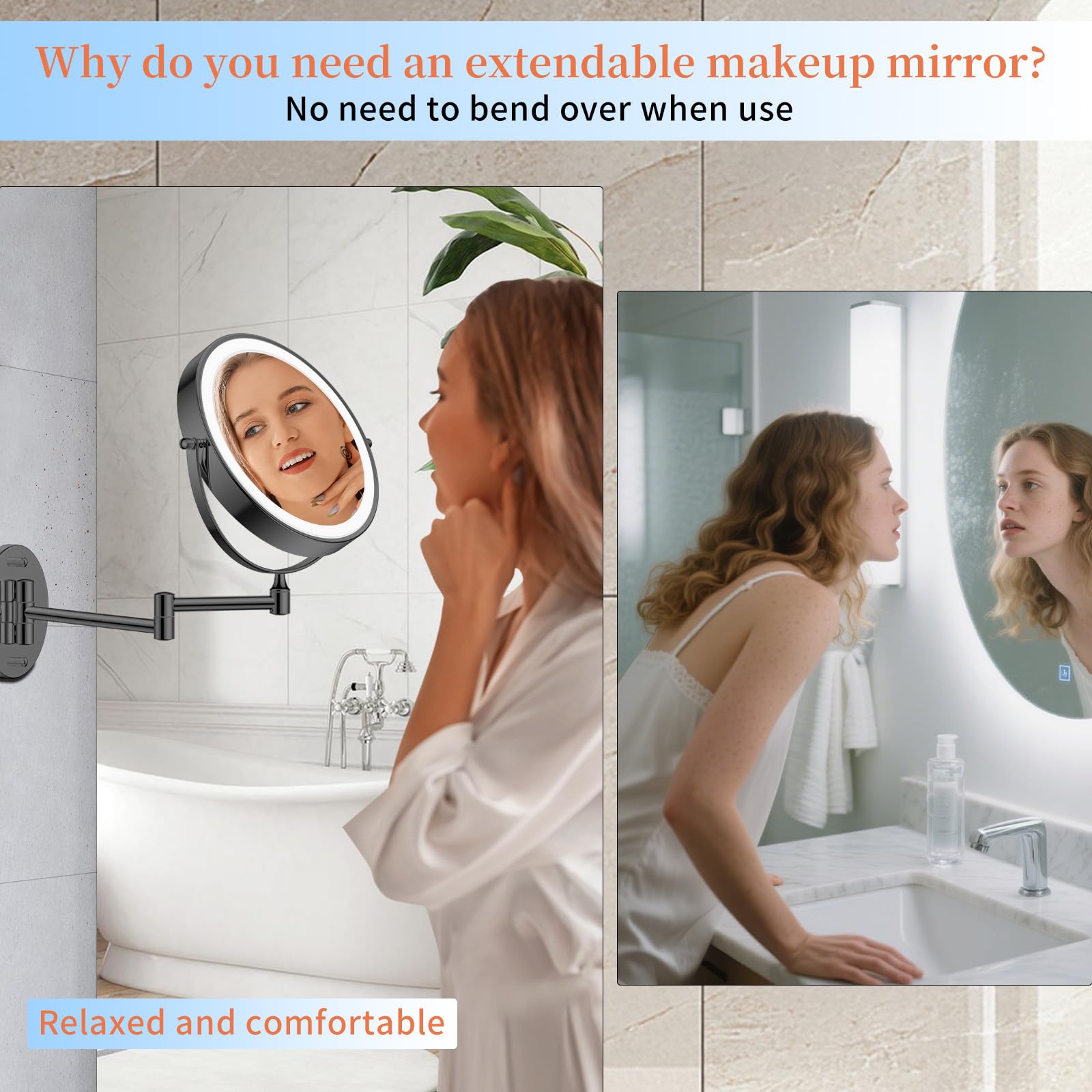 FUNTOUCH 9-Inch 30X/1X Wall Mounted Lighted Makeup Mirror – 5000mAh, 3-Color Lights, Dimmable