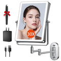 FUNTOUCH 8.7-Inch Wall Mounted Lighted Makeup Mirror | 1X/30X Magnification | 5000mAh Rechargeable, Dimmable 3-Color Lighting