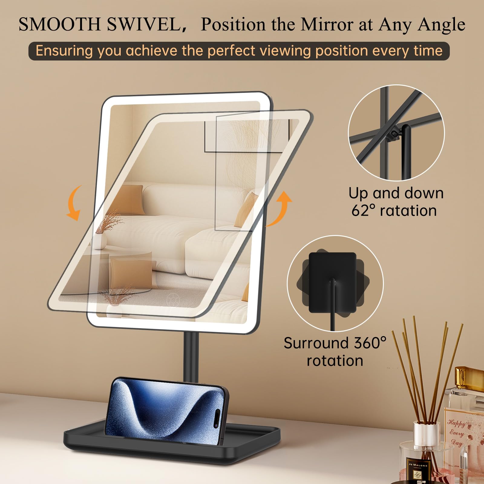 FUNTOUCH Vanity Mirror with Lights – 40X Detachable Magnifier, 84 LEDs, 3 Lighting Modes