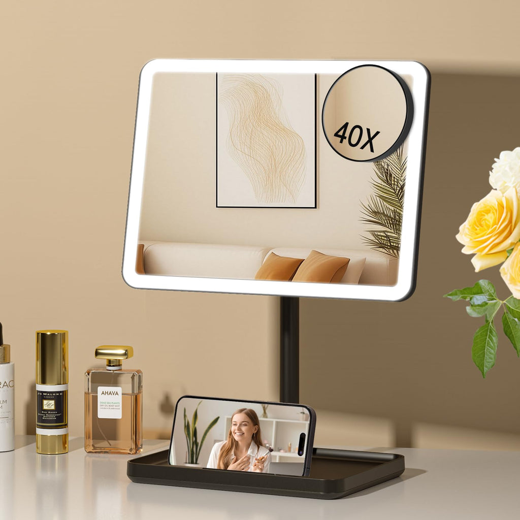 FUNTOUCH Vanity Mirror with Lights – 40X Detachable Magnifier, 84 LEDs, 3 Lighting Modes