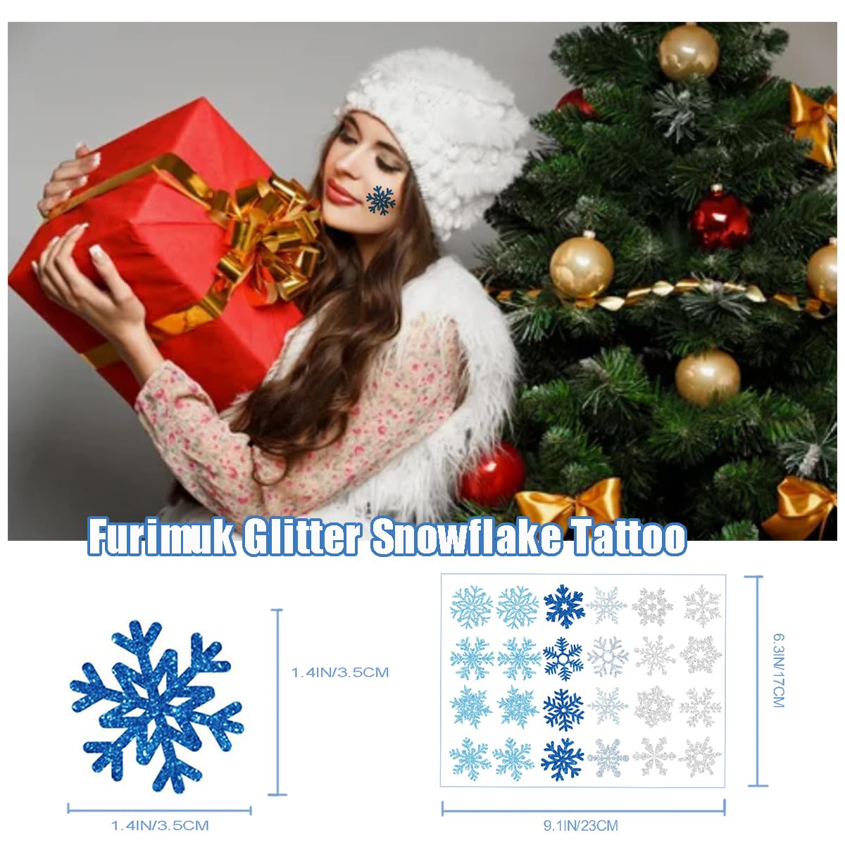 Furimuk Snowflake Glitter Temporary Tattoos – 5 Sheets Blue Silver Snowflakes for Kids & Adults