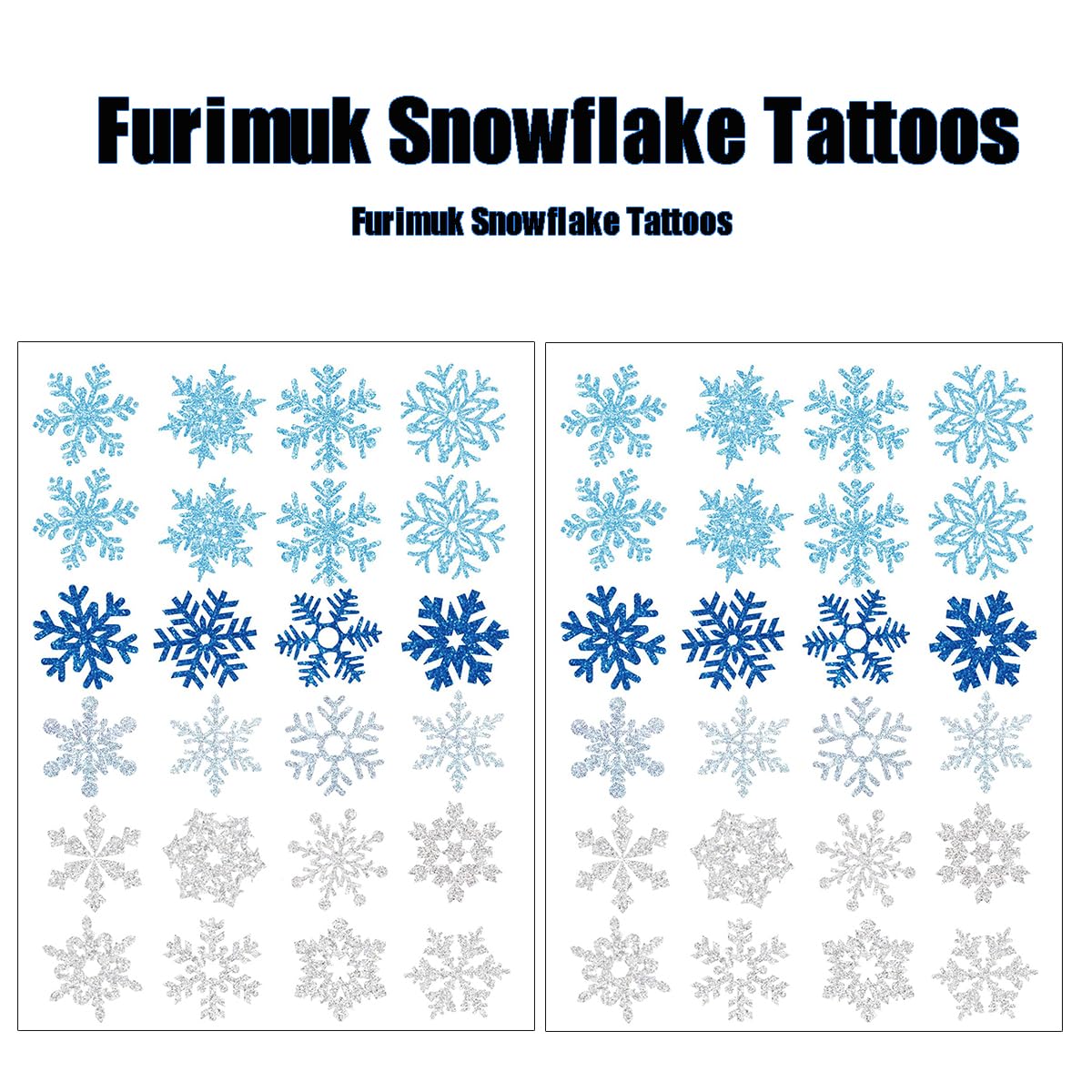 Furimuk Snowflake Glitter Temporary Tattoos – 5 Sheets Blue Silver Snowflakes for Kids & Adults