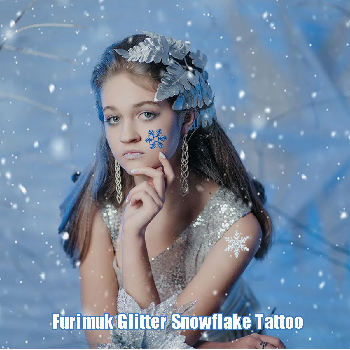 Furimuk Snowflake Glitter Temporary Tattoos – 5 Sheets Blue Silver Snowflakes for Kids & Adults