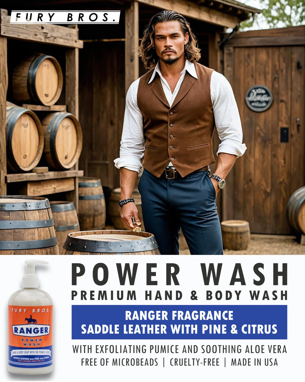 FURY BROS. Premium Power Wash – Ranger: Saddle Leather, Pine & Citrus | 16 oz