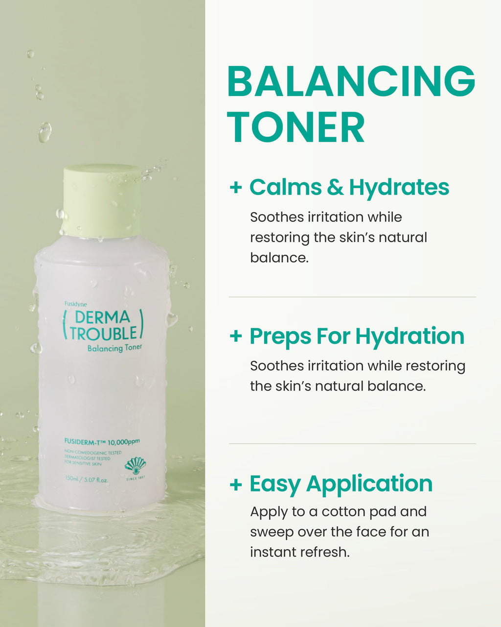 FUSIDYNE Derma Trouble Balancing AC 3 Step Kit – Soothing, Sebum-Control for Blemish-Prone Skin