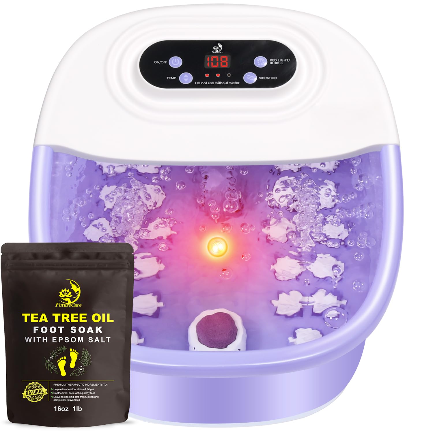 FutureCare Foot Spa Bath Massager – Heat, Bubbles, Vibration & Tea Tree Oil Soak
