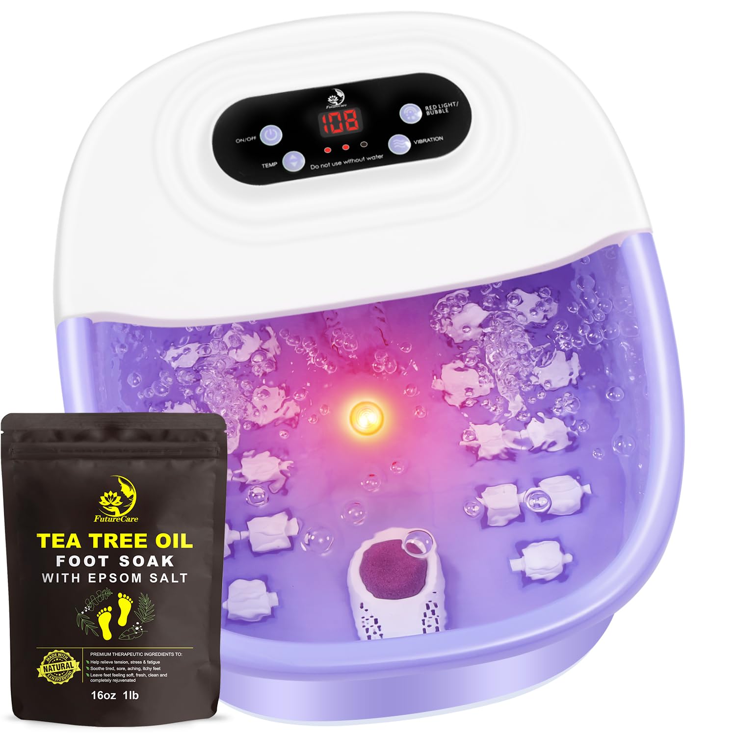 FutureCare Foot Spa Bath Massager – Heat, Bubbles, Vibration & Tea Tree Oil Soak