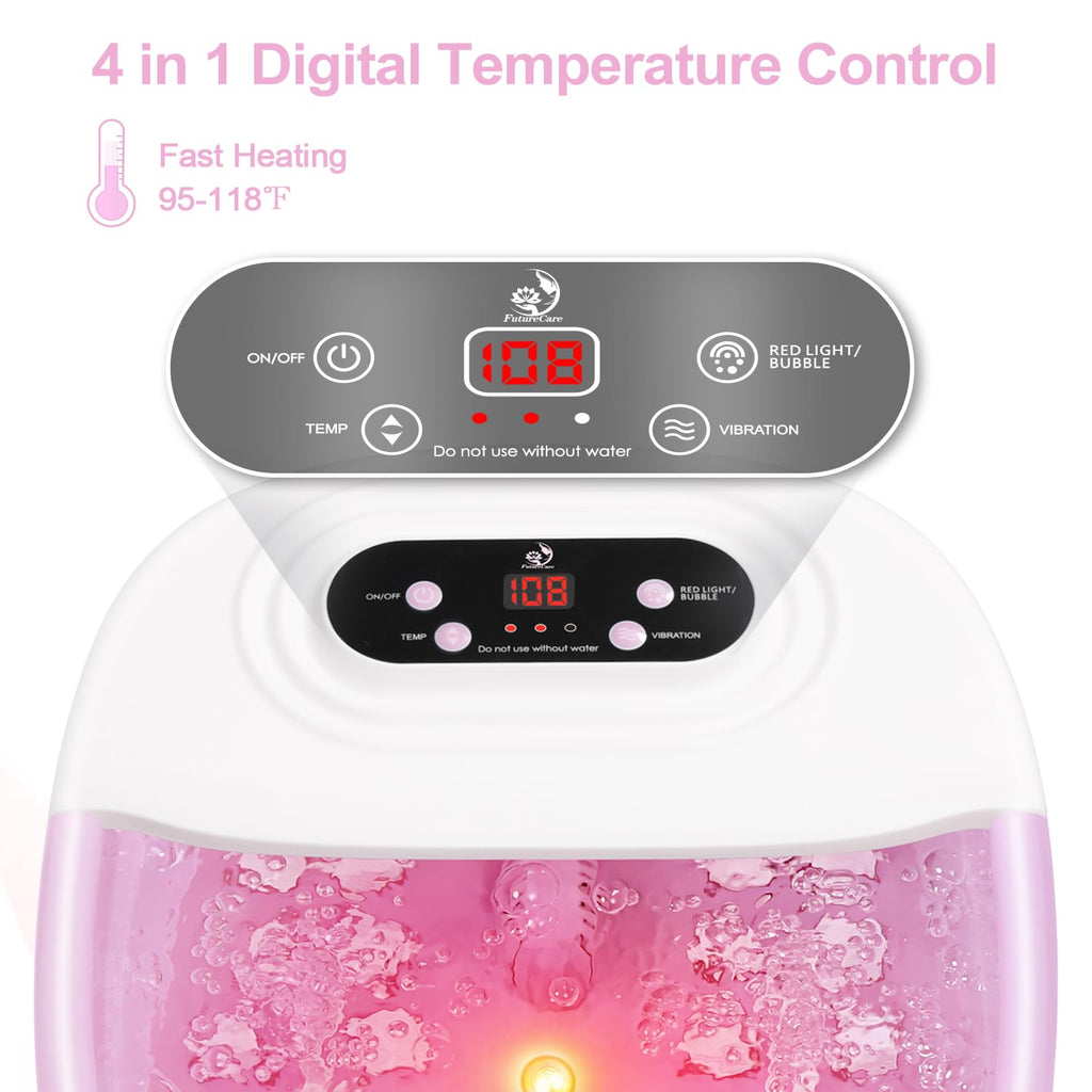 FutureCare Foot Spa Bath Massager with Heat, Bubbles & Jets – Lavender Soak Included, Pink