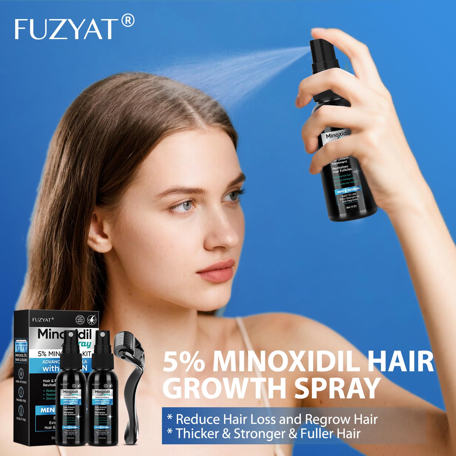 FUZYAT 5% Minoxidil Hair Growth Spray for Men & Women – Biotin, 60ml