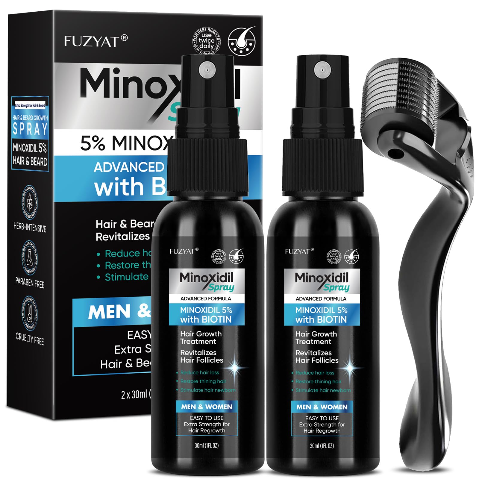 FUZYAT 5% Minoxidil Hair Growth Spray for Men & Women – Biotin, 60ml