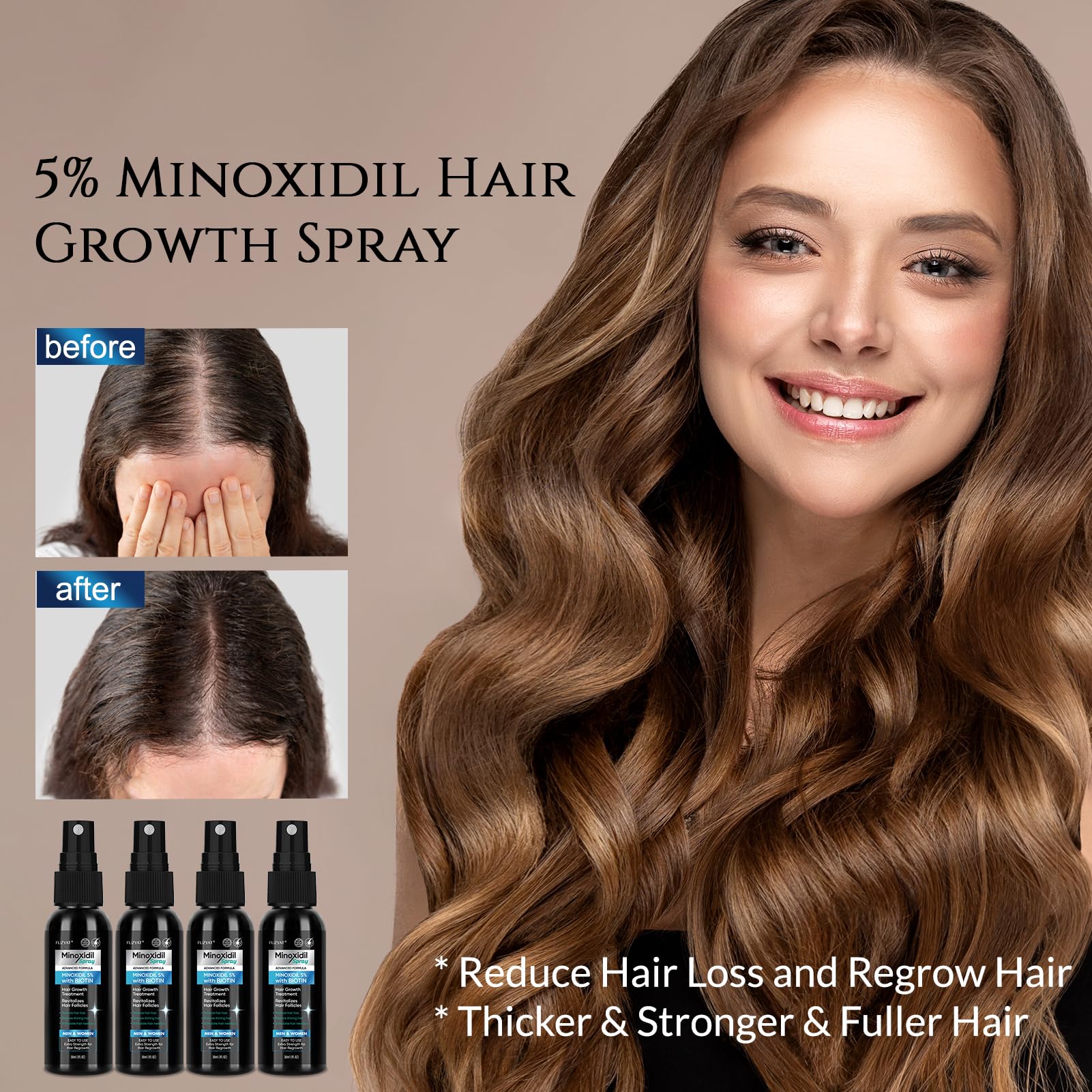 FUZYAT 5% Minoxidil Spray for Men & Women – Hair Growth Treatment (4-Pack)