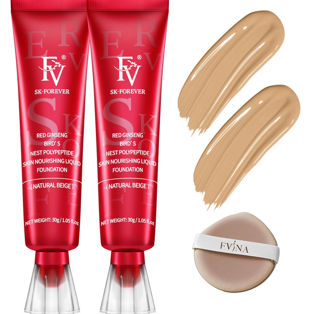 FV 2 Pack Waterproof Foundation – Lightweight, Medium Coverage, Matte Finish, Long-Lasting Oil Control for Oily Normal Skin (Natural Beige, 1.05 fl oz)