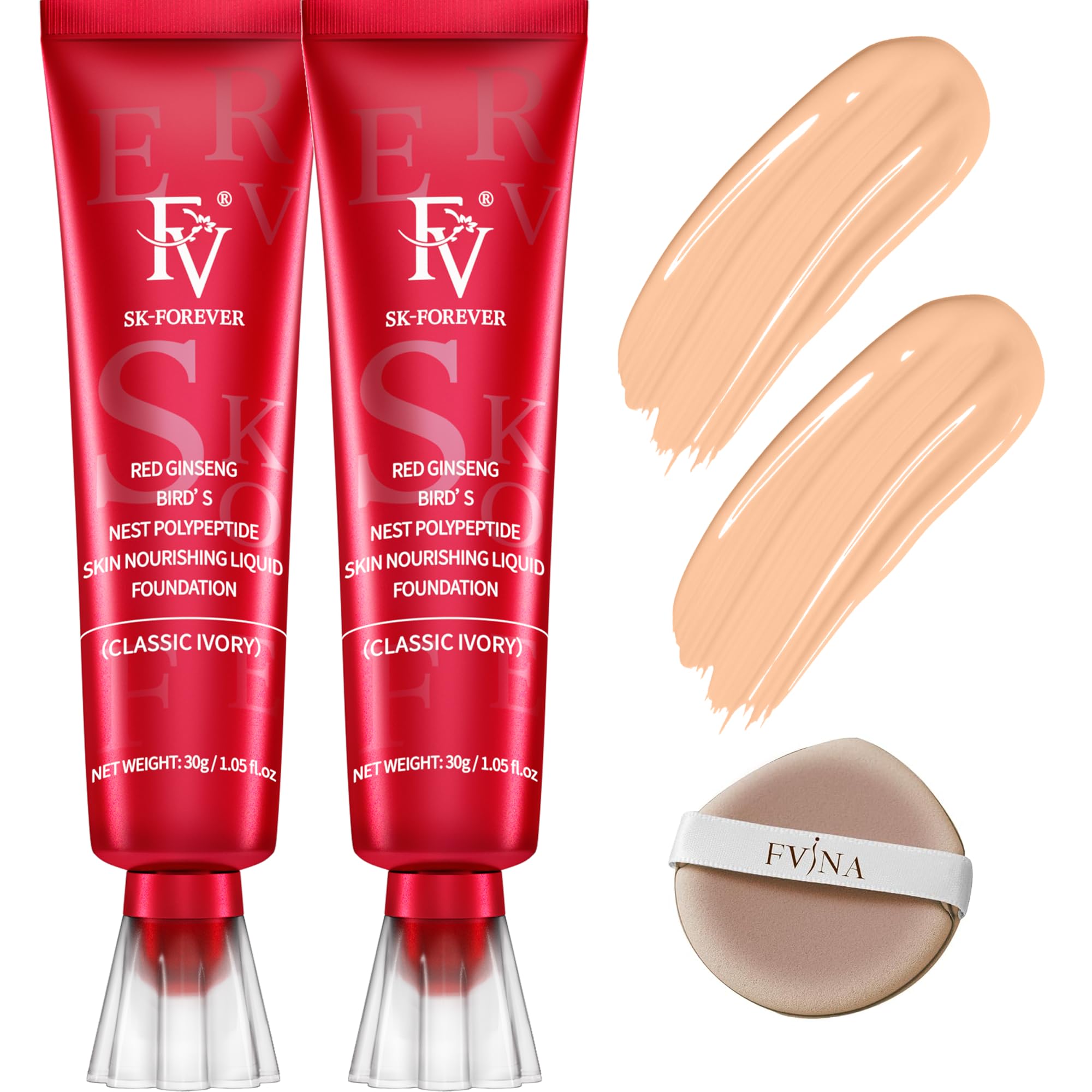 FV 2 Pack Waterproof Foundation – Matte Finish, Medium Coverage, Oil-Control for Oily/Normal Skin (Classic Ivory) 1.05 fl oz