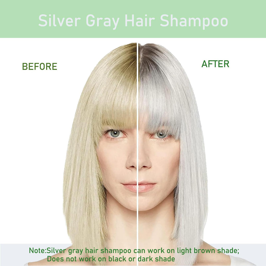Fvquhvo Silver Gray Hair Dye Shampoo – 16.9 oz, Instant 3-in-1 Color, Herbal Formula