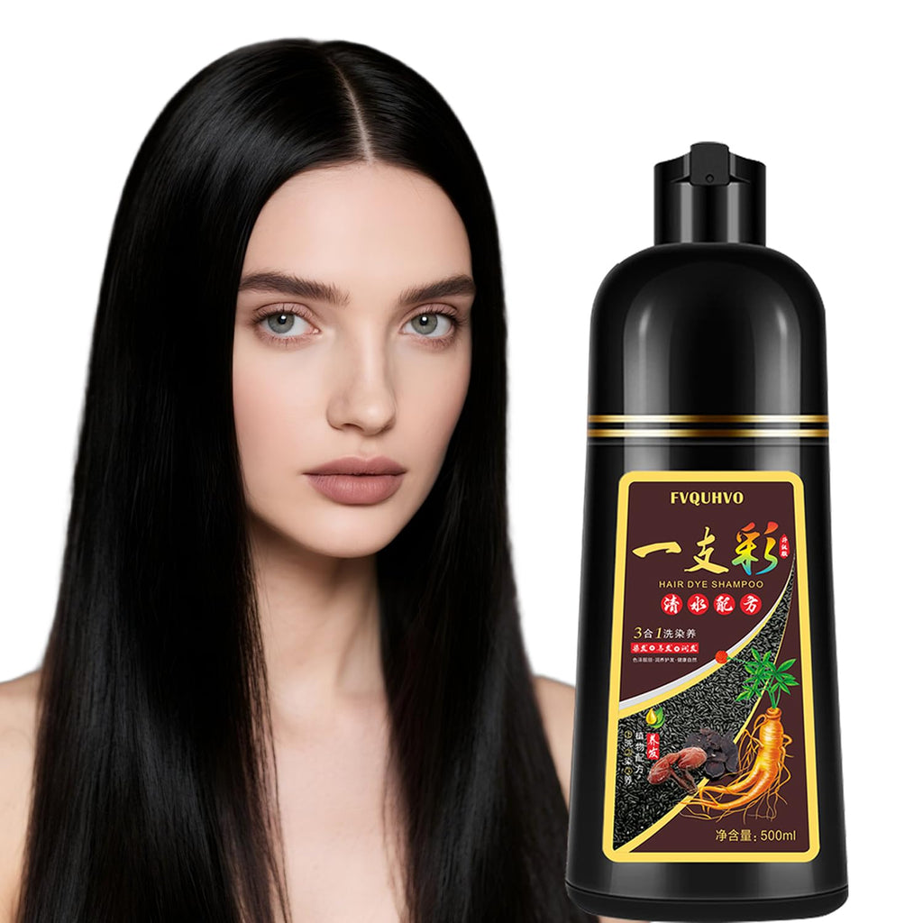 Fvquhvo Black Hair Dye Shampoo – 3-in-1 Color, Gray Coverage, Long-Lasting Black Hair – 16.9 oz