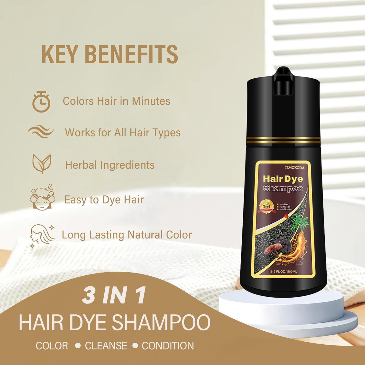 Fvquhvo Hair Dye Shampoo 3 in 1 – Coffee Brown, 16.9 oz