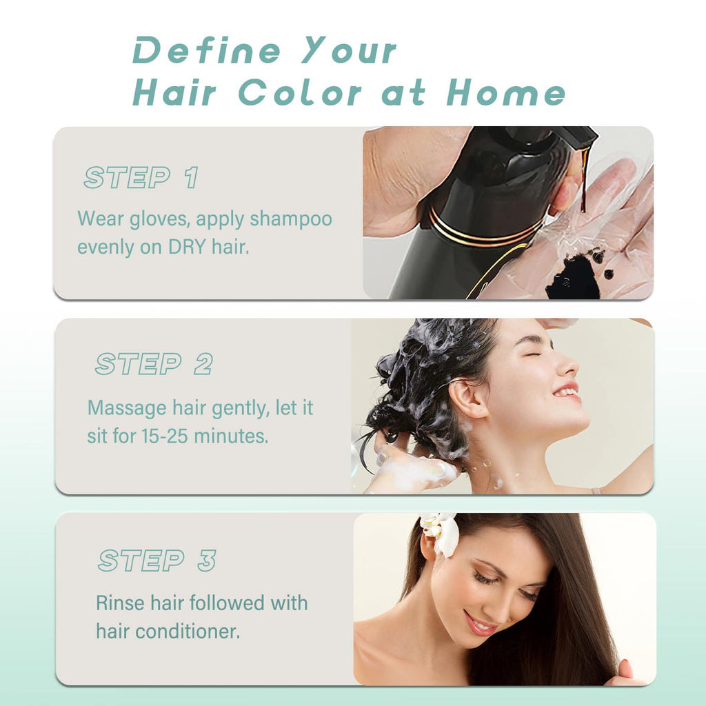 Fvquhvo Black Hair Dye Shampoo – 3-in-1 Color, Gray Coverage, Long-Lasting Black Hair – 16.9 oz