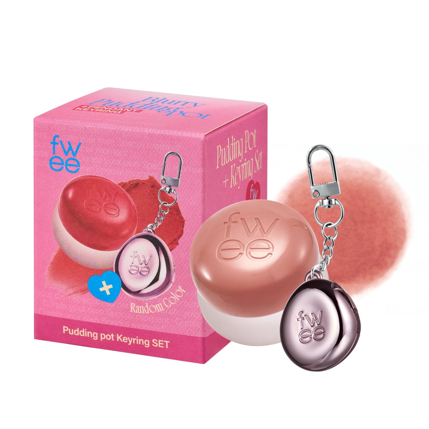 fwee Blurry Pudding Pot + Keychain SET – Peachy Nude, Airbrushed Blush & Lip, Buildable Pigment (0.17 oz)