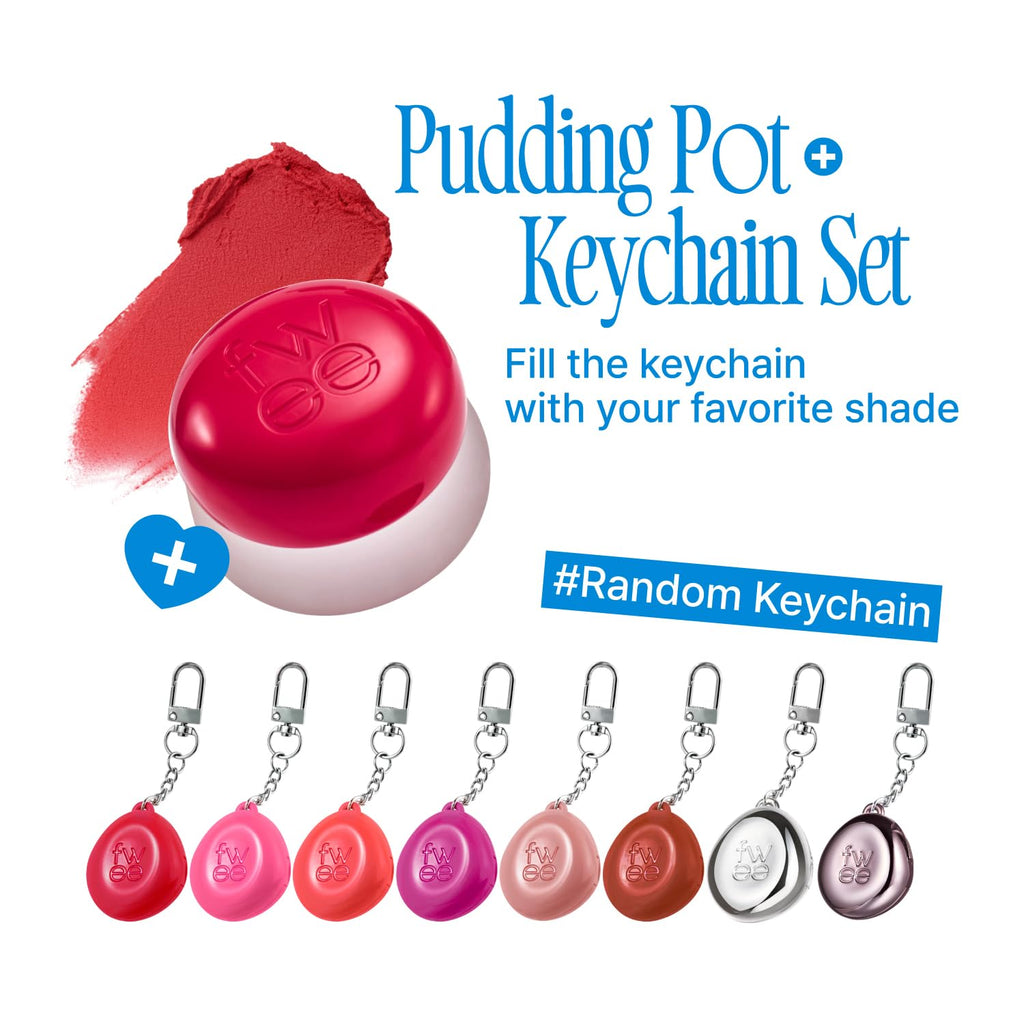 fwee Blurry Pudding Pot + Keychain Set – Airbrushed Blush & Lip, Buildable Pigment, Soft Matte Finish (Cool Pink)