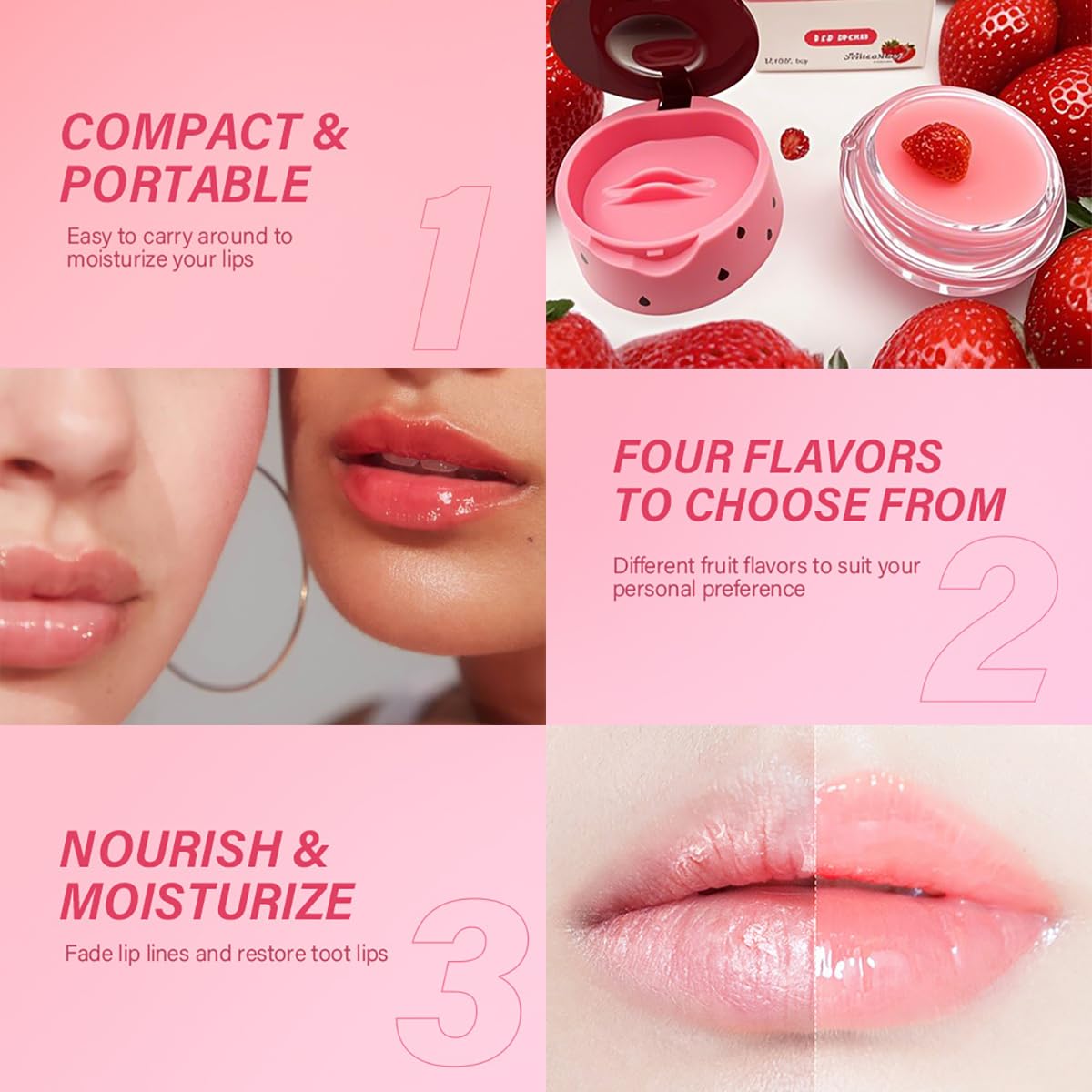 FYEBOO Fruit Lip Mask Set: Honey and Vitamin E for Overnight Moisturizing (6 Flavors)