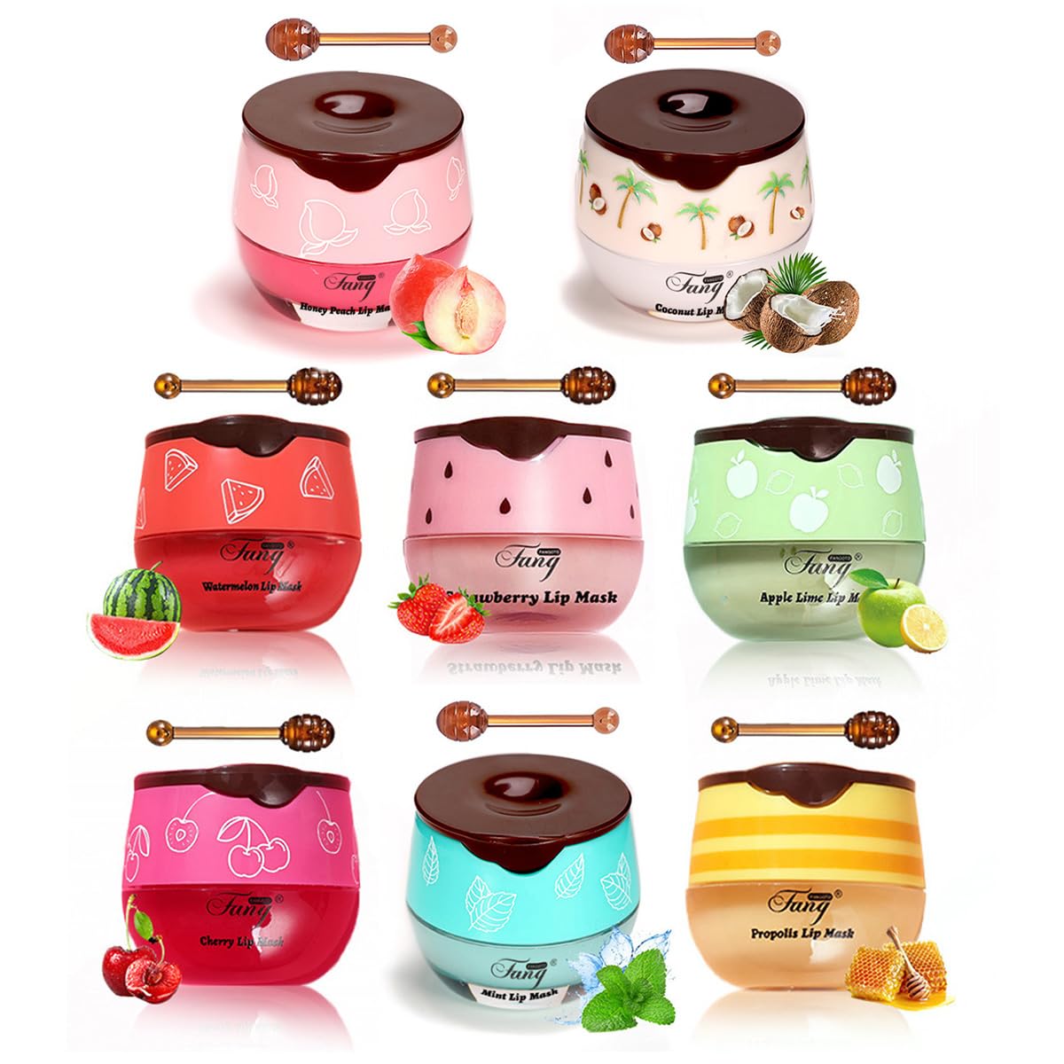 FYEBOO Fruit Lip Mask Set – Overnight Hydration with Honey & Vitamin E (8 Flavors)