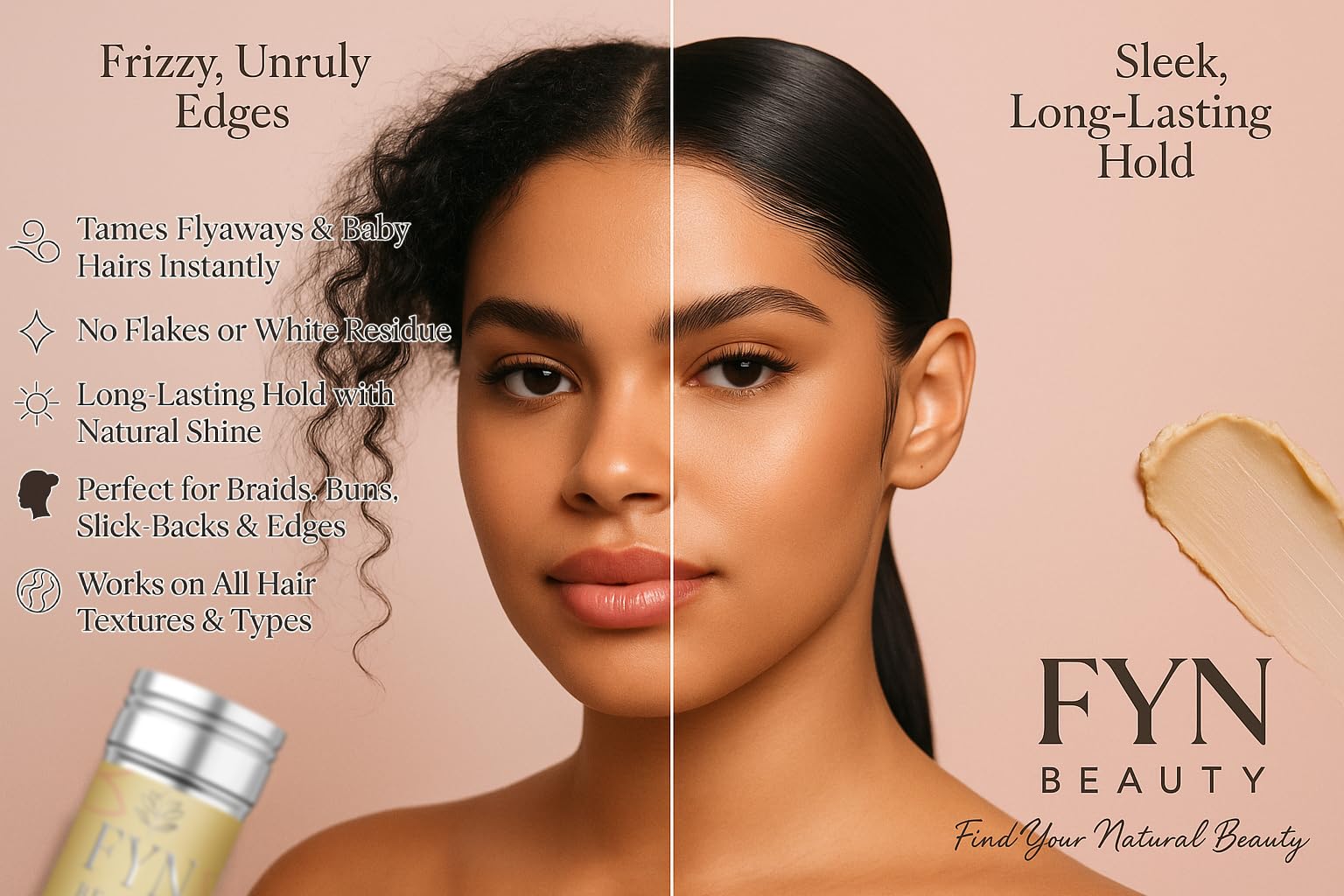 FYN Beauty Hair Wax Stick | Edge Control for Women & Kids | Sleek Back & Flyaway Tamer | 2.7 Fl Oz