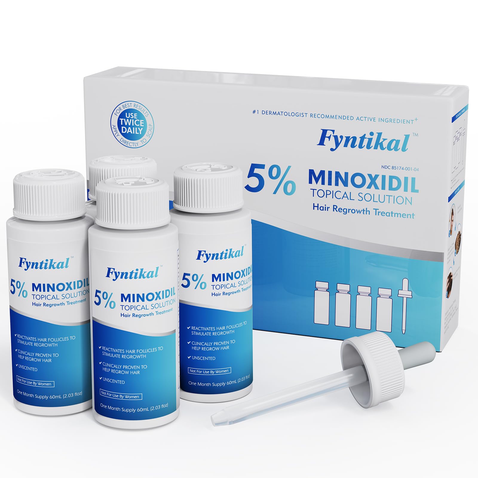 Fyntikal 5% Minoxidil for Men – Hair Regrowth & Beard Growth, 4-Pack 240ml